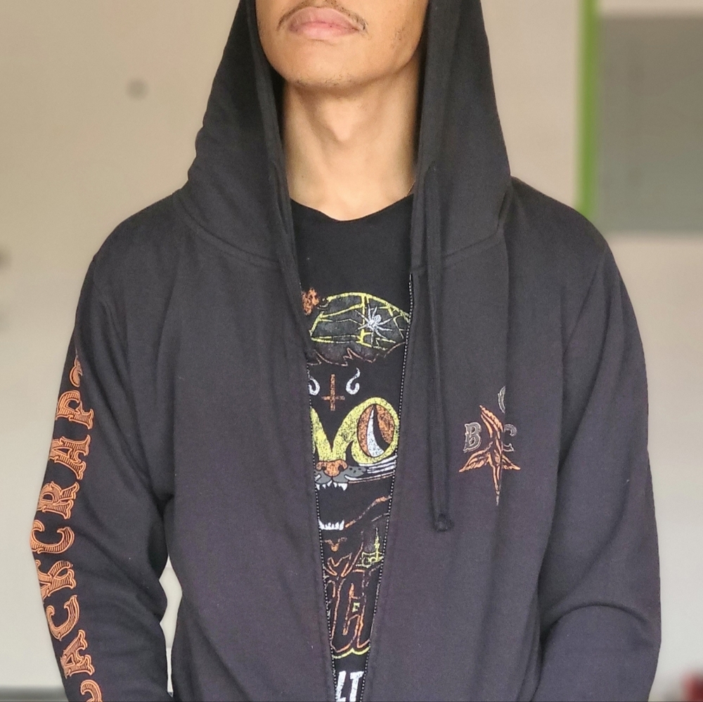 2XLBlack Craft Cat Back Zip Up Hoodie
